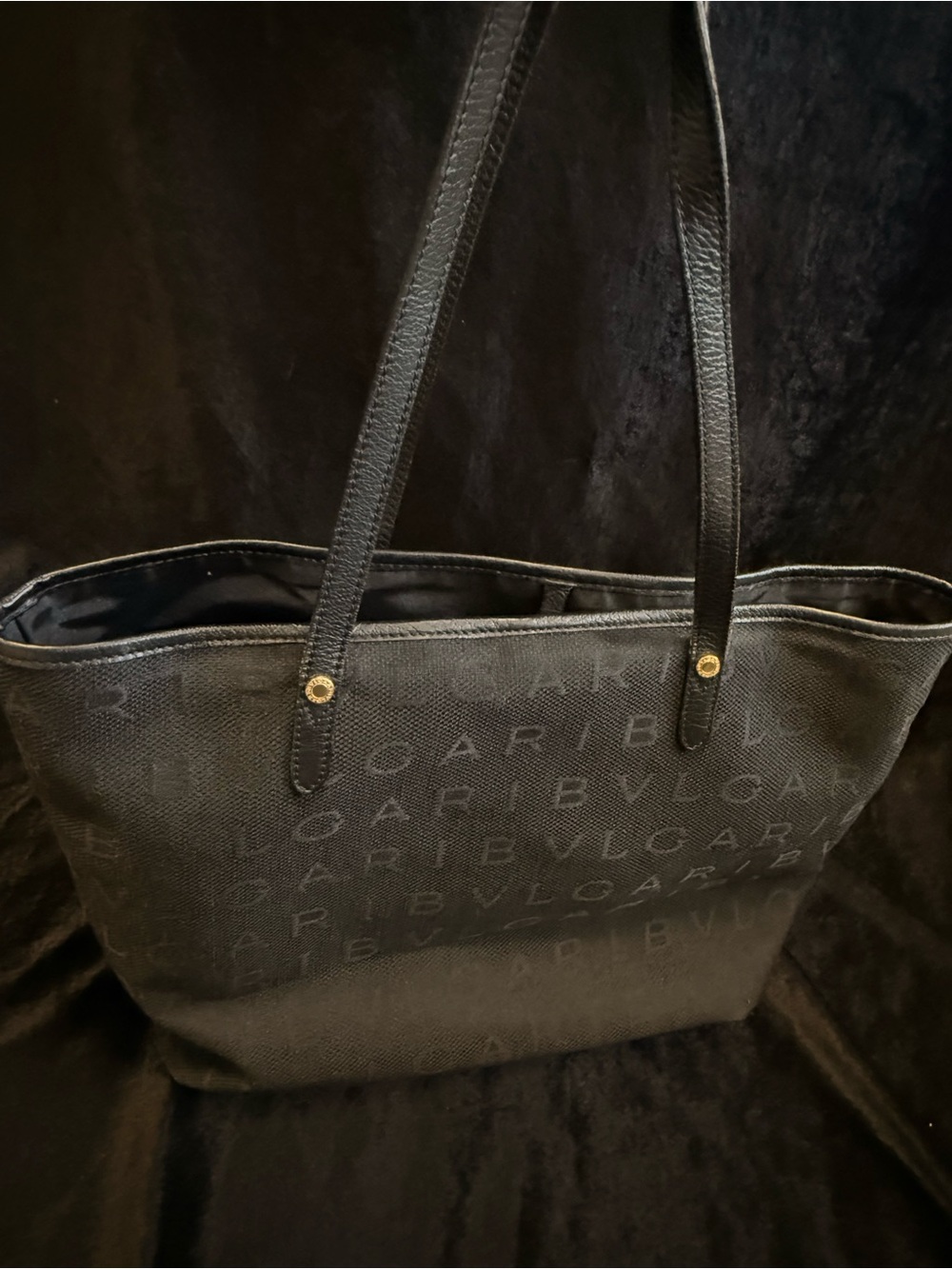 Bulgari Black Logo Jacquard Tote with Leather Straps